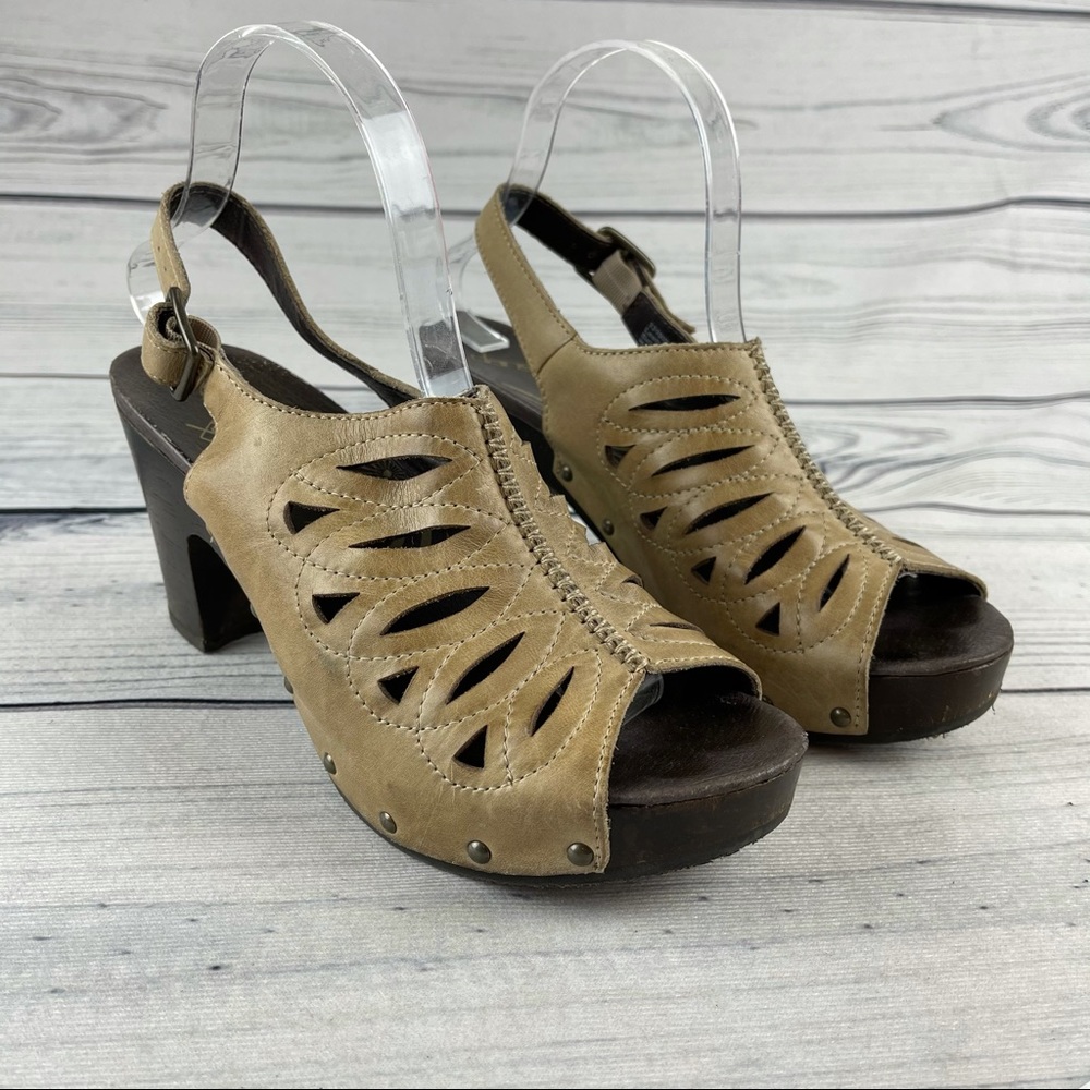 Dansko Tan Cutout Leather Slingback Sandal Heels